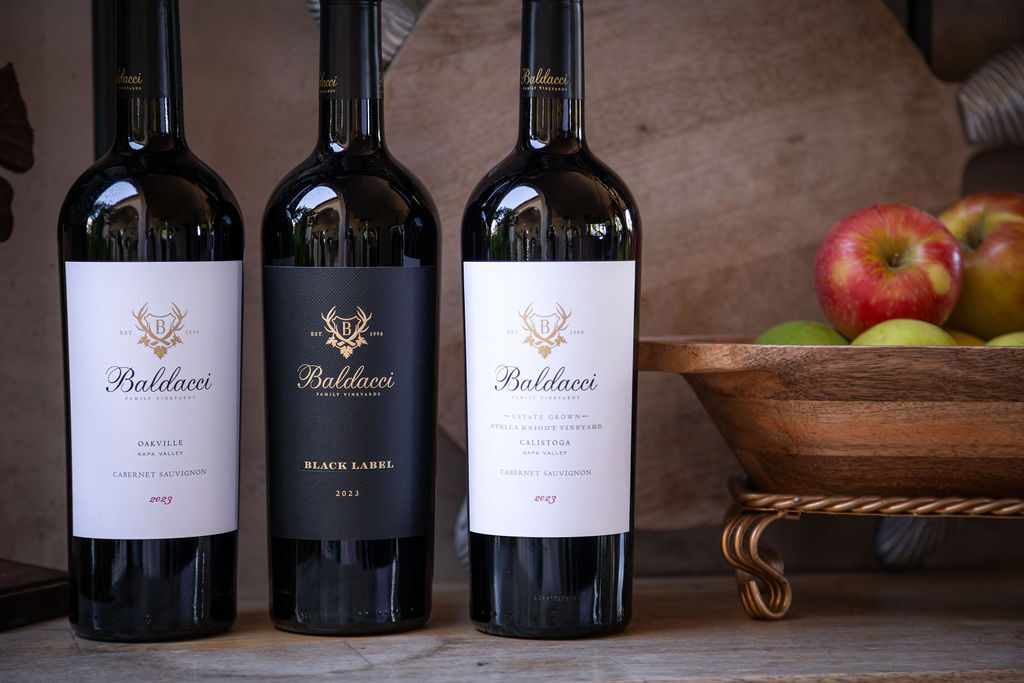 The finished 2023 Cabernet collection: Oakville, Black Label, and Calistoga.
